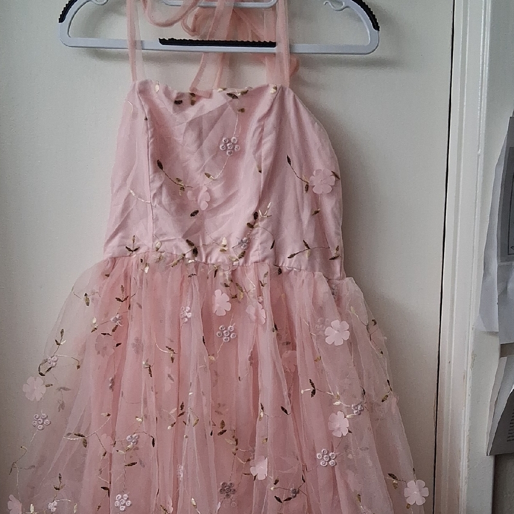 Pink Floral Embroidered Dress